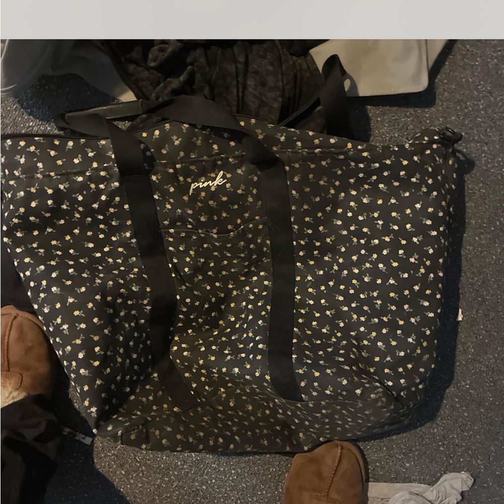 PINK Victoria's Secret Black and White Floral Travel Bag